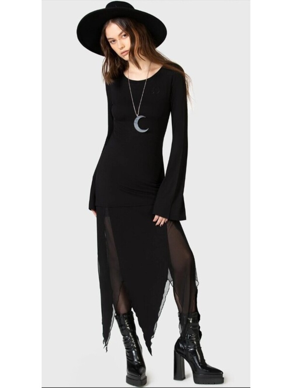 Killstar The Grimmer The Better Midi Skirt Black Handkerchief Hem Size Large NEW - Picture 3 of 7